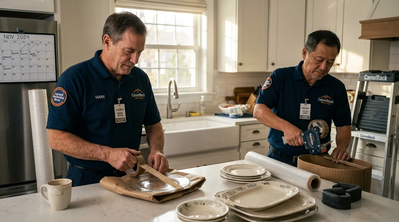 Professional crew packing kitchen dishware in Hamburg, NJ